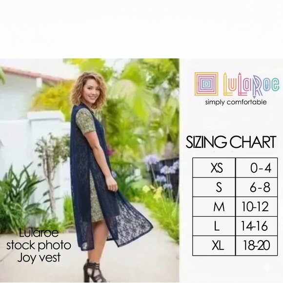 Lularoe Sleeveless Lace Joy Vest Navy Duster Cardigan  Side Slits Boho Sz M - Picture 3 of 8